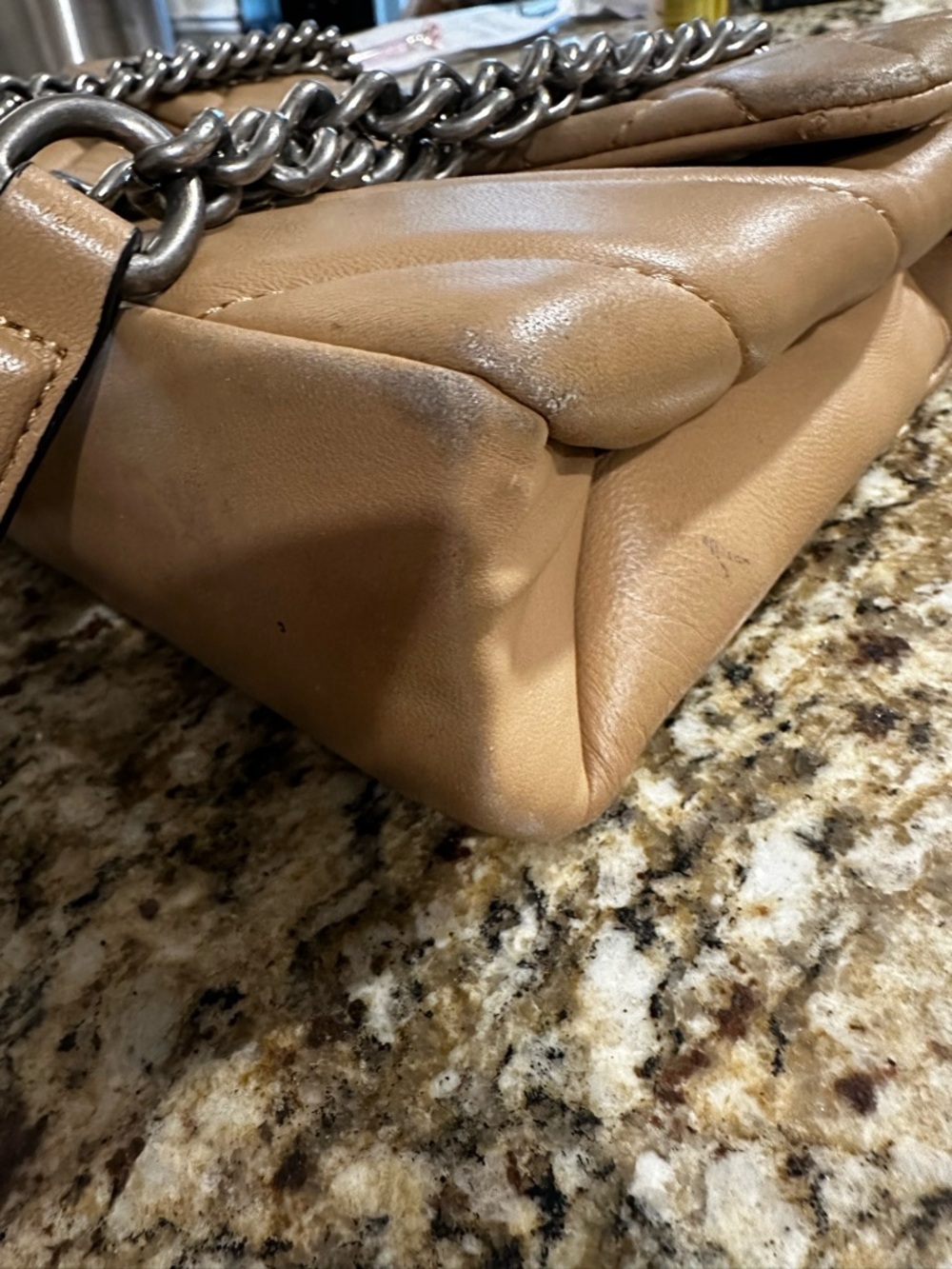 Kurt Geiger London Quilted Tan Leather Shoulder Bag with Chain Strap - Picture 8 of 16